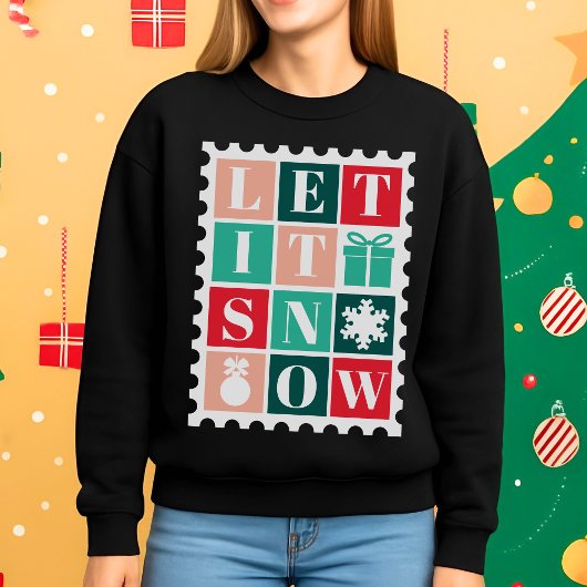 Retro Let It Snow Kerst Postzegel T-shirt
