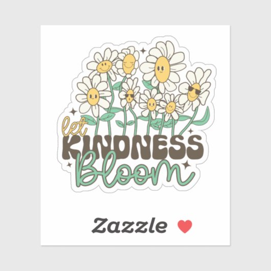 Retro Let Kindness Bloom Smiling Daisies Sticker (Vel)