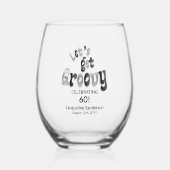 Retro Let's Get Groovy Name 60th Birthday Wijnglas Zonder Voet (Voorkant)
