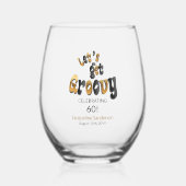Retro Let's Get Groovy Name 60th Birthday Wijnglas Zonder Voet (Voorkant)