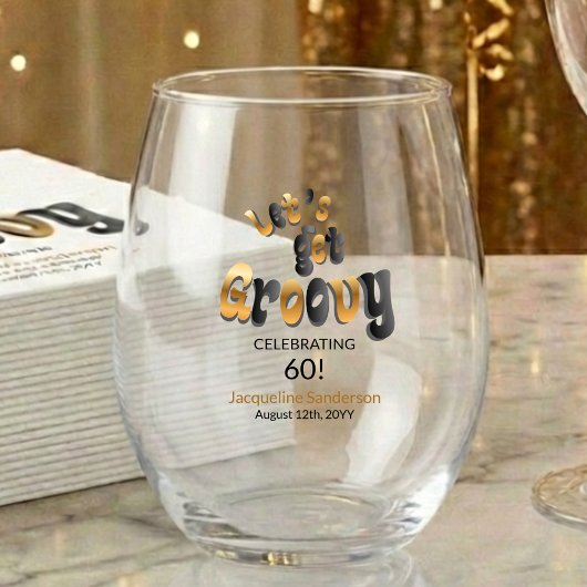 Retro Let's Get Groovy Name 60th Birthday Wijnglas Zonder Voet