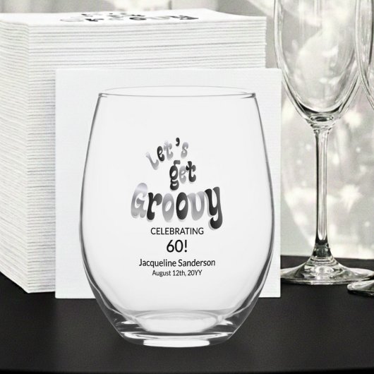 Retro Let's Get Groovy Name 60th Birthday Wijnglas Zonder Voet