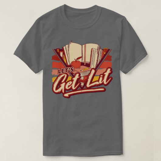Retro Lets Get Lit 90s Stijl Boek Lover Literatuur T-shirt (Design voorkant)