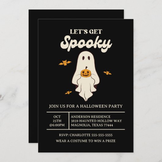 Retro Let's Get Spooky Halloween Kaart (Voorkant / Achterkant)