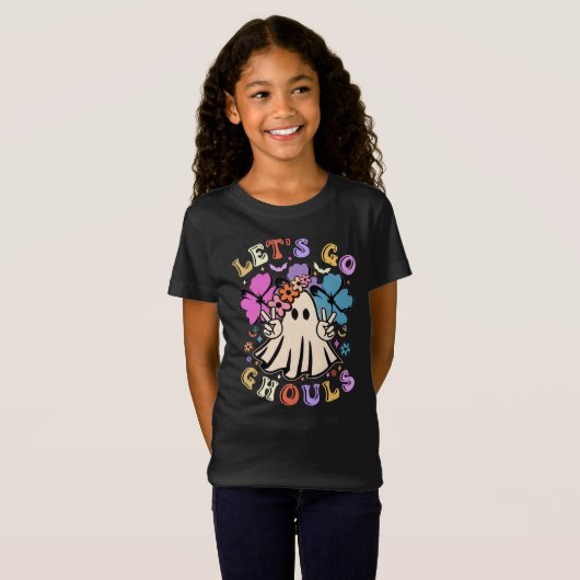 Retro Let's Go Ghouls | Cute Halloween Ghost T-shirt (Voorkant volledig)