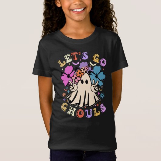 Retro Let's Go Ghouls | Cute Halloween Ghost T-shirt (Voorkant)