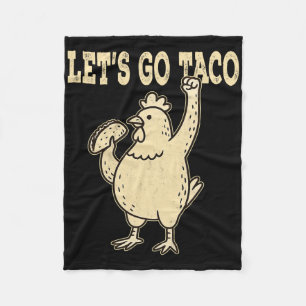 Retro Let's Go Taco Chicken Holding Taco Fleece Deken