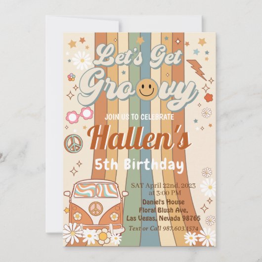 Retro Let's Groovy Boho Daisy Rainbow Birthday Kaart (Voorkant)