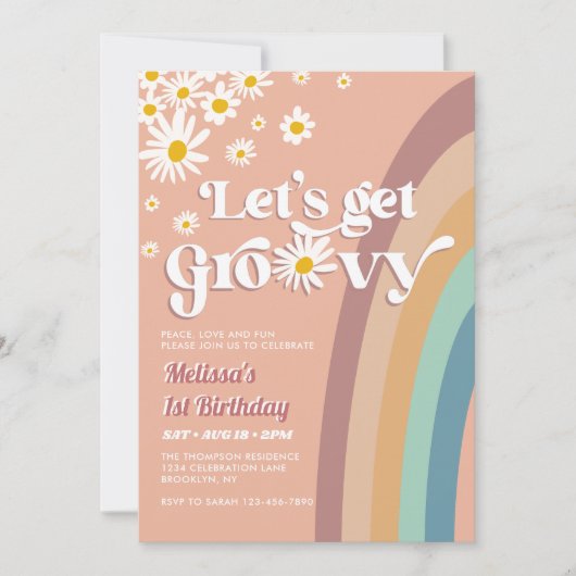 Retro Let's Groovy Daisy Rainbow Any Age Birthday Kaart (Voorkant)