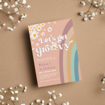 Retro Let's Groovy Daisy Rainbow Any Age Birthday