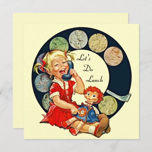 Retro LET'S Lunch Invitations Long Time Friends Kaart (Voorkant / Achterkant)