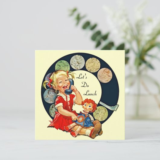 Retro LET'S Lunch Invitations Long Time Friends Kaart (Staand voorkant)