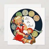 Retro LET'S Lunch Invitations Long Time Friends Kaart (Voorkant / Achterkant)