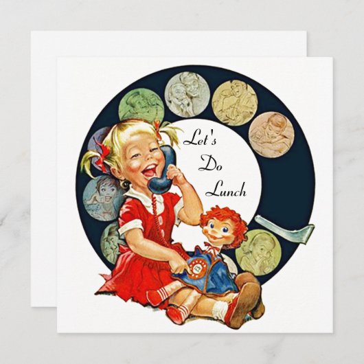 Retro LET'S Lunch Invitations Long Time Friends Kaart (Voorkant / Achterkant)