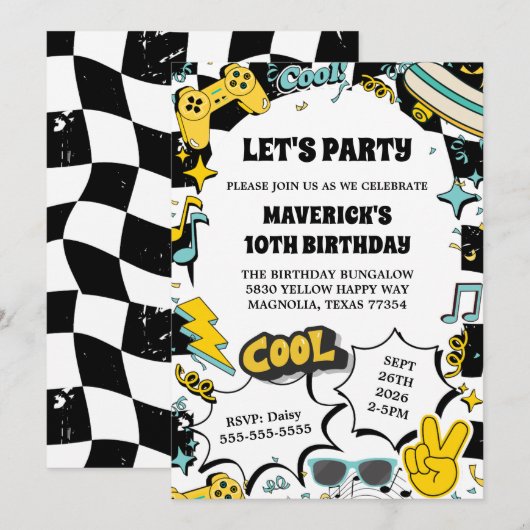 Retro Let's Party Birthday Kaart (Voorkant / Achterkant)