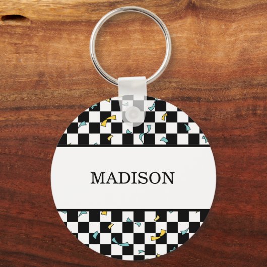 Retro Let's Party Daisy Verjaardag Sleutelhanger (Achterkant)