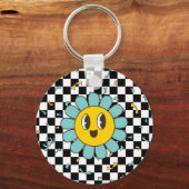 Retro Let's Party Daisy Verjaardag Sleutelhanger (Voorkant)