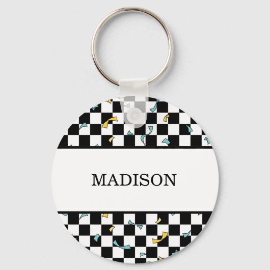 Retro Let's Party Daisy Verjaardag Sleutelhanger (Achterkant)