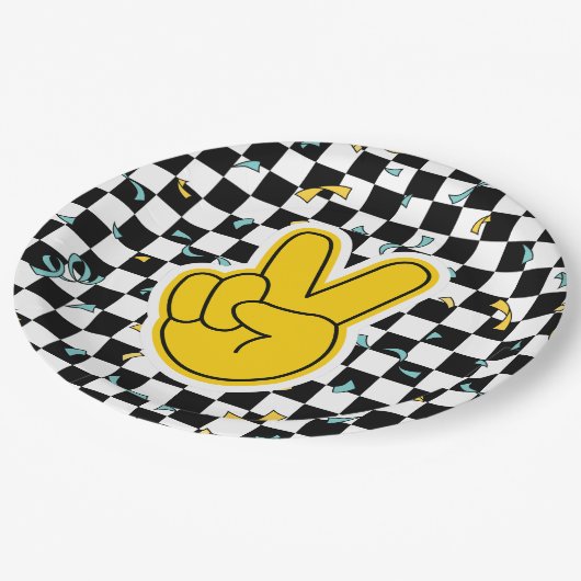Retro Let's Party Peace Sign Verjaardag Papieren Bordje (Gekanteld)