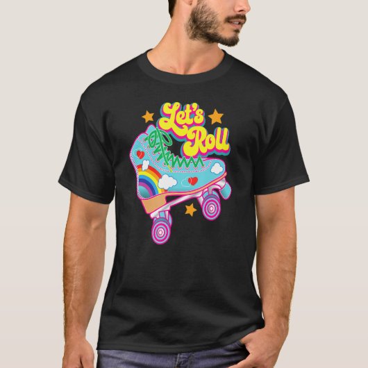 Retro Let's Roll Rollerskating Cute Roller Skater T-shirt (Voorkant)