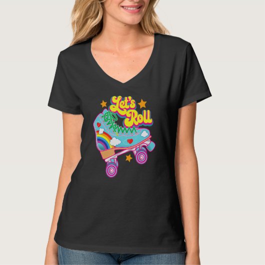 Retro Let's Roll Rollerskating Cute Roller Skater T-shirt (Voorkant)