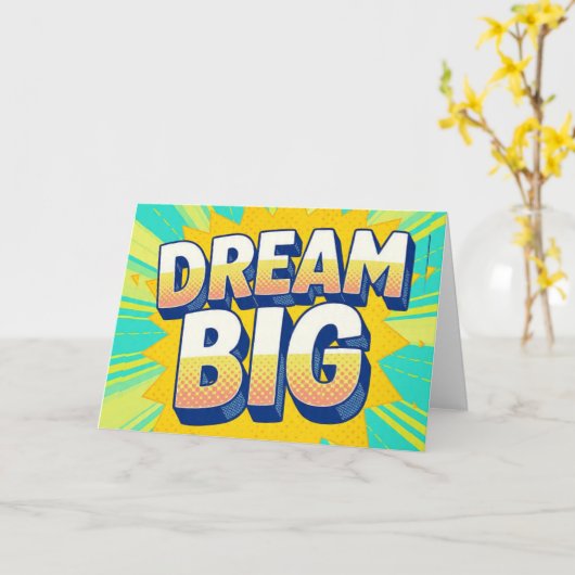Retro lettering dream big text kaart (Gele Bloem)