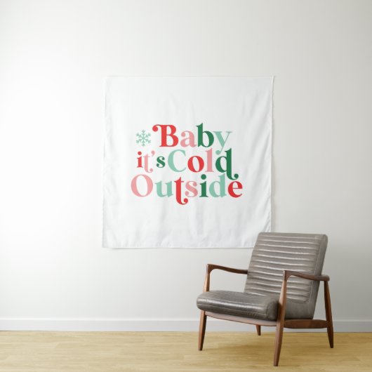 Retro Lettertype Baby It's Cold Outside Kerstmis Wandkleed (In situ)