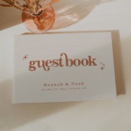 Retro Lettertype Groovy Terracotta Trouw Gastboek Gastenboek