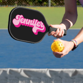 Retro Lettertype Heet Roze Jennifer Pickleball Paddle