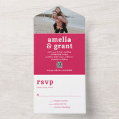 Retro Lettertype Heet Roze QR Code Foto Moderne Tr All In One Uitnodiging (Binnen)