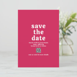 Retro Lettertype Hot Pink QR Code Moderne Trouwdag Save The Date