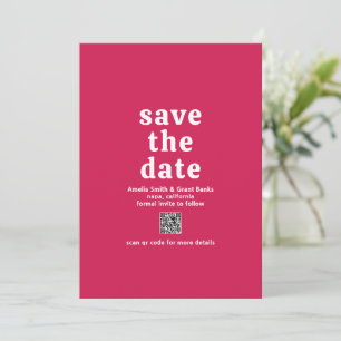 Retro Lettertype Hot Pink QR Code Moderne Trouwdag Save The Date