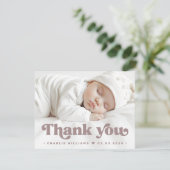 Retro lettertype nieuwe baby foto dank u aankondiging (Staand voorkant)