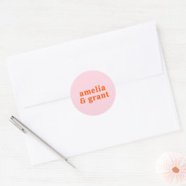 Retro Lettertype Oranje en Roze Moderne Trouwdag Ronde Sticker