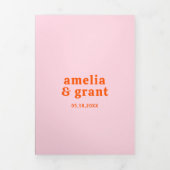 Retro Lettertype Oranje en Roze QR Code Foto Bruil Drieluik Uitnodiging (Cover)