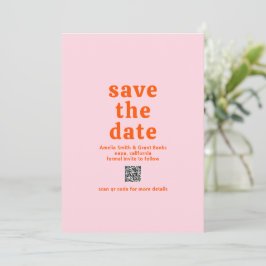 Retro Lettertype Oranje en Roze QR Code Moderne Tr Save The Date
