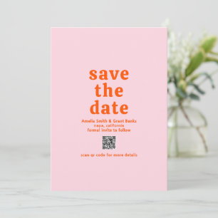 Retro Lettertype Oranje en Roze QR Code Moderne Tr Save The Date