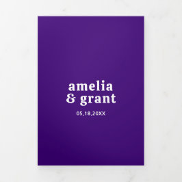 Retro Lettertype Paars QR Code Foto Moderne Trouwd Drieluik Uitnodiging
