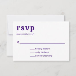 Retro Lettertype Paarse Moderne Trouw RSVP Kaartje