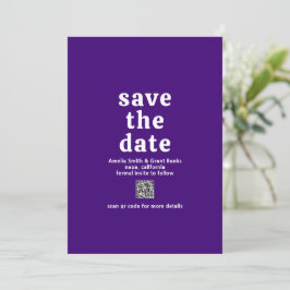Retro Lettertype Paarse QR Code Moderne Trouwdag Save The Date