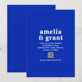 Retro Lettertype Saffierblauw QR-code Moderne Brui Kaart (Voorkant / Achterkant)