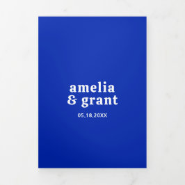 Retro Lettertype Saffierblauw QR-code Moderne Trou Drieluik Uitnodiging