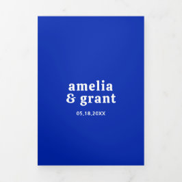 Retro Lettertype Saffierblauwe QR-code Moderne Bru Drieluik Uitnodiging