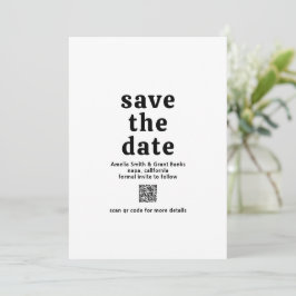 Retro Lettertype Zwart en Wit QR Code Moderne Trou Save The Date