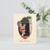 Retro leuk meisje met oude schoenen feestdagenkaart (Staand voorkant)