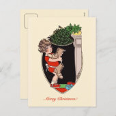 Retro leuk meisje met oude schoenen feestdagenkaart (Voorkant / Achterkant)