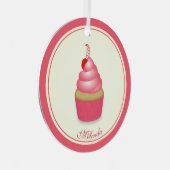 Retro Leuk Roze Cupcake Een Naam Datum Metalen Ornament (Voorkant Rechts)