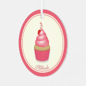 Retro Leuk Roze Cupcake Een Naam Datum Metalen Ornament (Voorkant links)