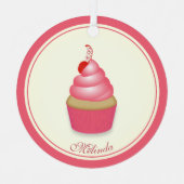 Retro Leuk Roze Cupcake Een Naam Datum Metalen Ornament (Voorkant)