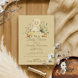 Retro Leuk Schapenlam Botanisch Baby shower Kaart